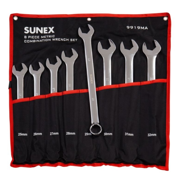 Sunex 8 piece Metric Full Polished V-Groove Combination Wrench Set 9919MA